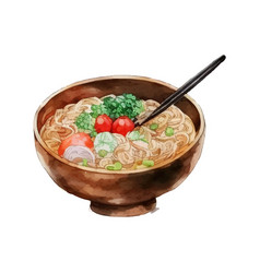 Watercolor Ramen Bowl Noodles Culture Japan