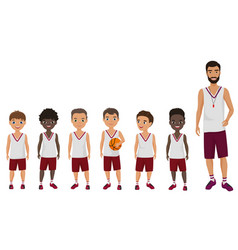 Cartoon Flat School Boys Basketball Kids