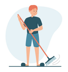 Man Sweeping Floor Using Broom Isolated