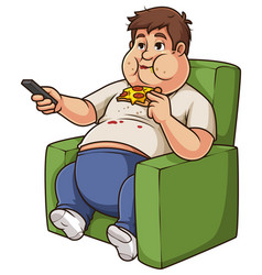 Couch Potato Man Eating Pizza While Watching Tv