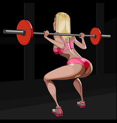 Cartoon Fitness Girl Doing Barbell Squat Exercise