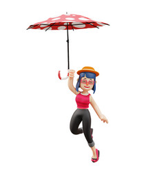 3d Cute Lady Cartoon Design Holding A Big Umbrella