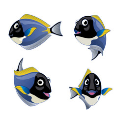 Cartoon Set Of Powder Blue Tang Fish