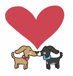 Couple Dog Kissing With Love Heart Cartoon