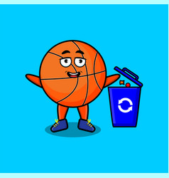 Cute Cartoon Basketball Throwing Trash