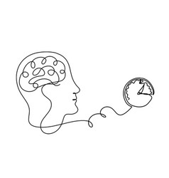 Man Silhouette Brain And Clock As Line Drawing