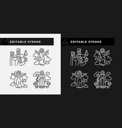 Religious Scenes Linear Icons Set For Dark Light