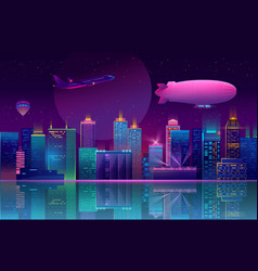 Background With Night City In Neon Lights