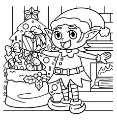 Christmas Elf Coloring Page For Kids