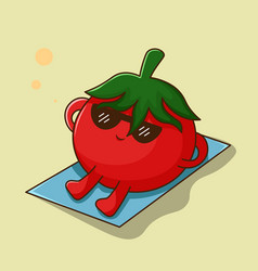 Cute Tomato Enjoy In Beach