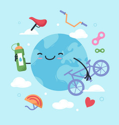 Flat World Bicycle Day With Earth