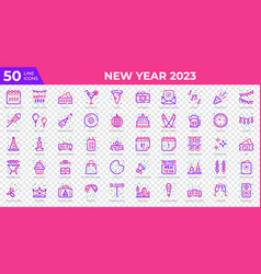 New Year 2023 Icons In Colored Line Style