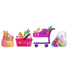 Grocery Shop Cart Basket Bag Set