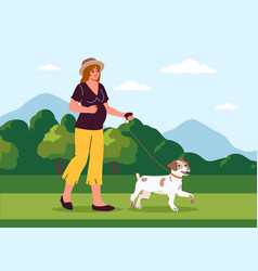 Pregnant Woman And Dog Outdoor