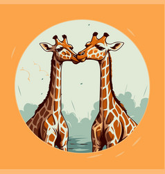 Giraffe Couple In Love Cartoon Style