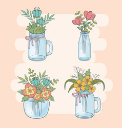 Set Mason Jars With Floral Decorations