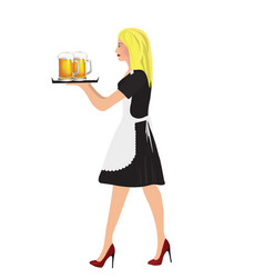 Waitress Carrying A Beer Glasses