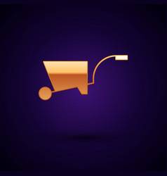 Gold Wheelbarrow Icon Isolated On Dark Blue