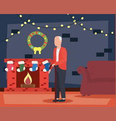 Grandfather In Livingroom With Christmas