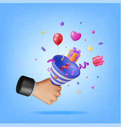 3d Party Popper With Confetti In Hand