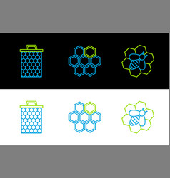 Set Line Bee And Honeycomb Honeycomb And Icon