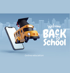 3d Of School Bus With Diploma Cap Jump Out From