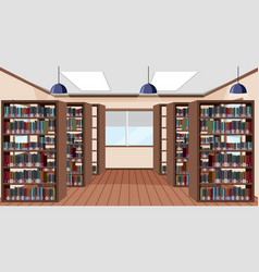 Empty Library Interior Design With Bookshelves