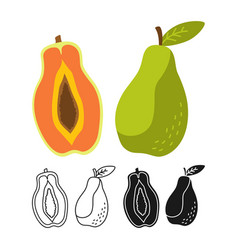 Papaya Hawaii Cartoon Set Icon