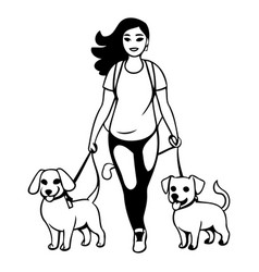 A Woman Walking With Her Dogs Flat Style