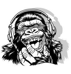 Drawing Of A Laughing Gorilla With Headphones