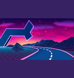 Space Road Landscape With Futuristic Neon Ruins