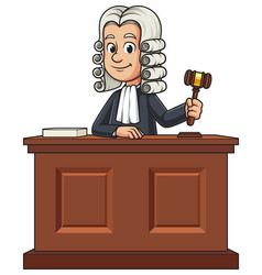 Male Judge Behind Courtroom Desk Cartoon