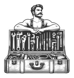 Mechanic With Tool Box Engraving