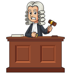 Mad Male Judge Behind Courtroom Desk Cartoon