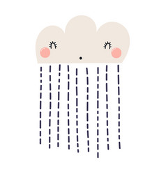 Cartoon Rain Cloud With Kawaii Face Hand Drawn