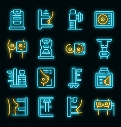 Mammography Machine Icons Set Neon