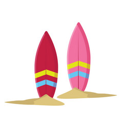 Red And Pink Surfboards On A White Background