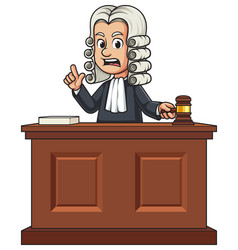 Angry Male Judge Behind Courtroom Bench Cartoon