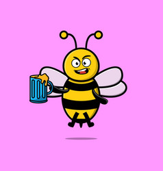 Bee Cartoon Mascot Character With Beer Glass