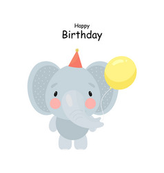 Cute Elephant With Balloon Cartoon Style