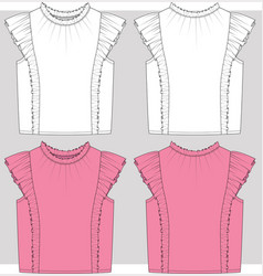 Girls Fashion Sleeveless Ruffles Top Flat Sketch