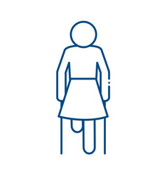 Legless Woman With Crutches Line Style Icon