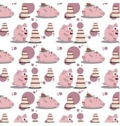 Seamless Pattern Pink Pig Lies On Its Back Gorged