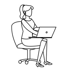 Young Woman Sitting In Office Chair With Laptop