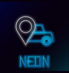 Glowing Neon Line Map Pointer With Taxi Icon