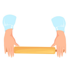 Hands With Rolling Pin Dough Preparation Cartoon