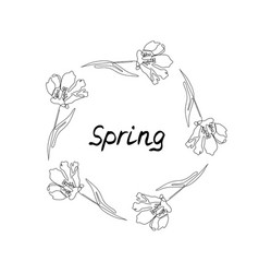 One Line Tulip Flowers Wreath With Text Spring