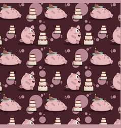 Seamless Pattern Pink Pig Lies On Its Back Gorged