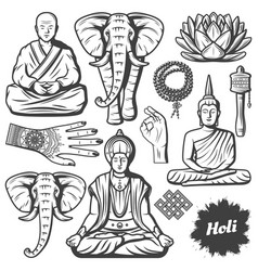 Vintage Buddhism Religion Elements Set