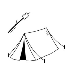 Hand Drawn Camping Tent And Marshmallow Doodle